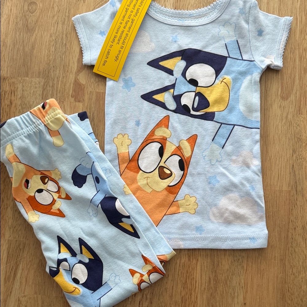Playful bluey Kids Pajama Set - Light Blue and Orange